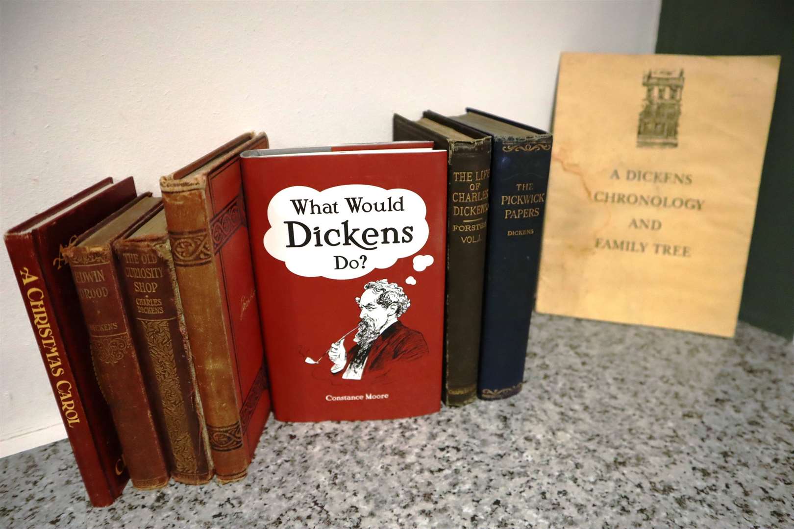 Some of the books on show at the Charles Dickens exhibition upstairs at the Blue Town Heritage Centre at the Criterion Theatre