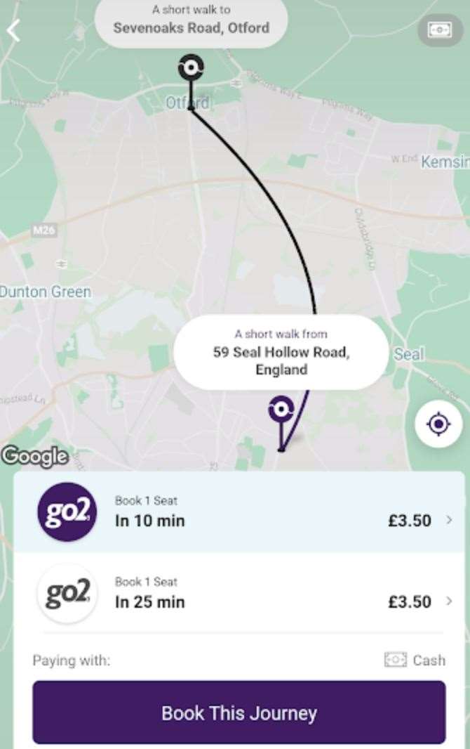 Passengers can use the app to select their pick-up location from anywhere in Sevenoaks