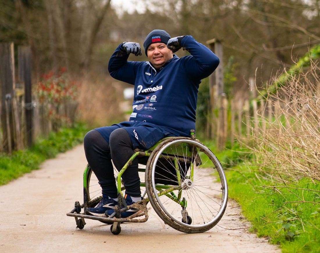 Wayne Smith training to race the London Marathon in a wheelchair. Picture: Nick Faulkner