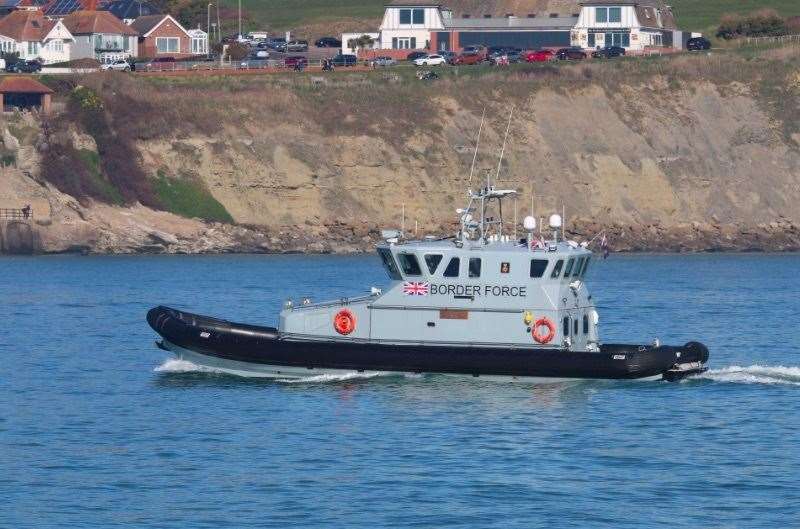 A Border Force cutter near Folkestone after an incident suspected to involve migrants off the Kent coast. Picture: Susan Pilcher. (7393650)