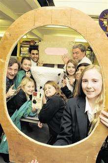Dr Robert Hume, Andy Georgiou and Trevor Rupen with Clarendon House students and their Victorian toilet project