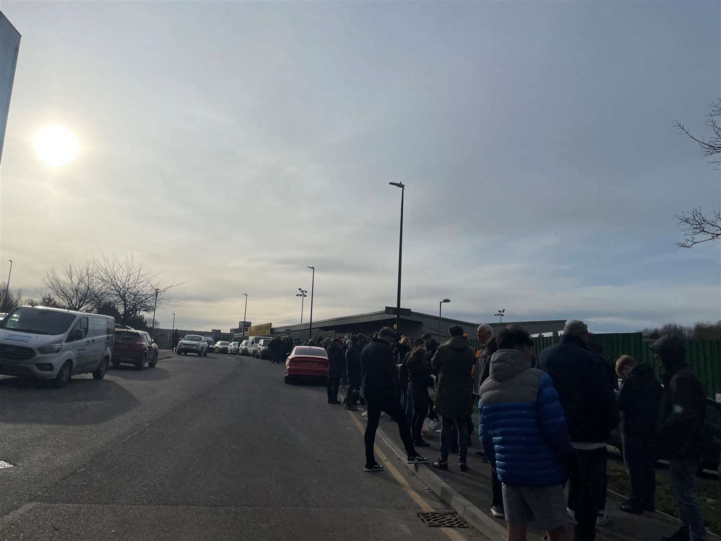Football fans queuing for tickets for Maidstone United's FA Cup fourth round match with Ipswich, which go on sale today