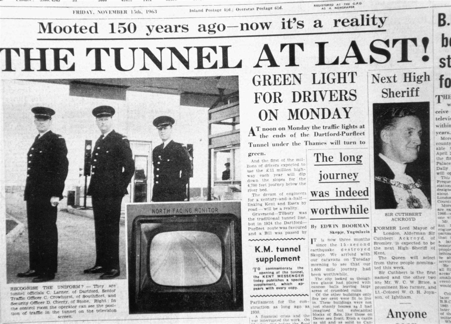 The long-awaited Dartford Tunnel finally opened in November 1963, as reported here by the Kent Messenger