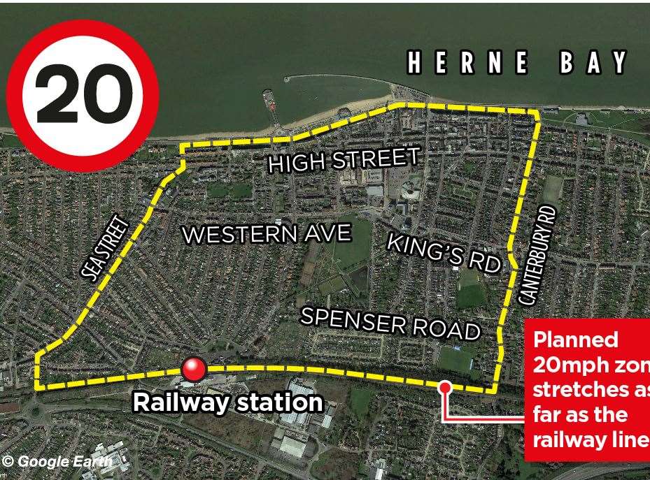A graphic showing where the new limit would apply across the centre of Herne Bay