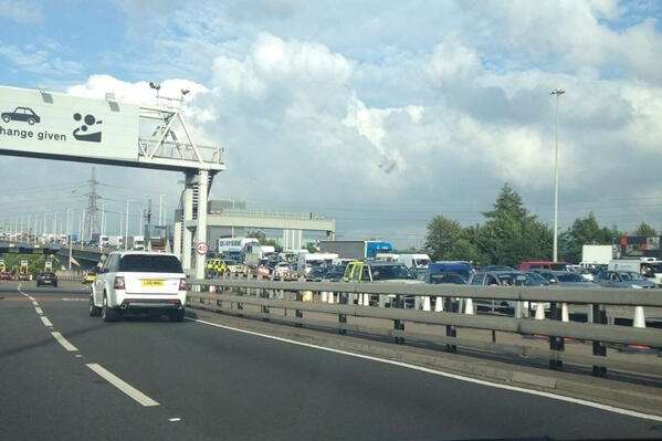 Queues building up on the carriageway opposite. Picture: @AnnieNeller