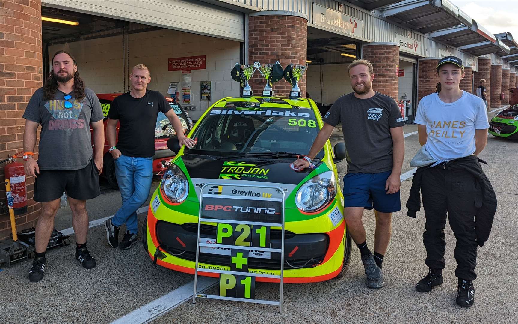 Canterbury schoolboy James Reilly, far right, with his team at Brands Hatch