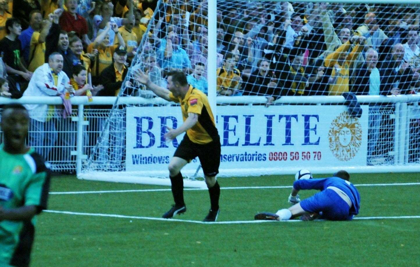 Shaun Welford scores the first-ever Maidstone goal at the Gallagher Stadium against Dagenham & Redbridge. Picture: Steve Terrell