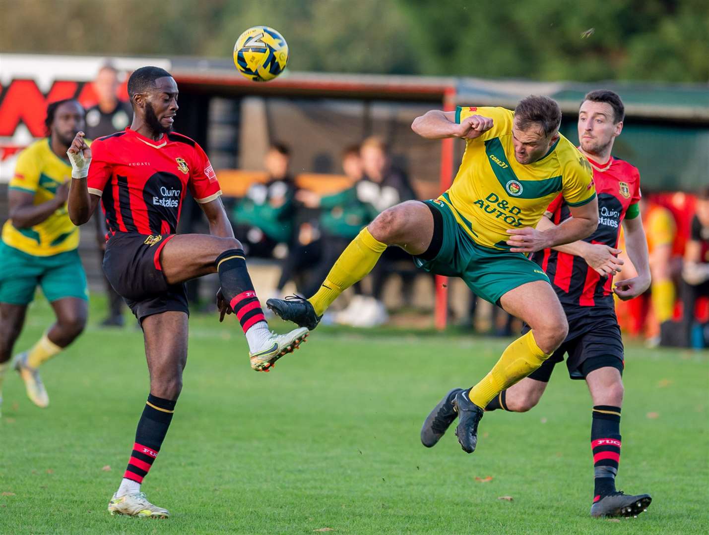 Gary Lockyer battles for the ball during the derby win at Sittingbourne. Picture: Ian Scammell