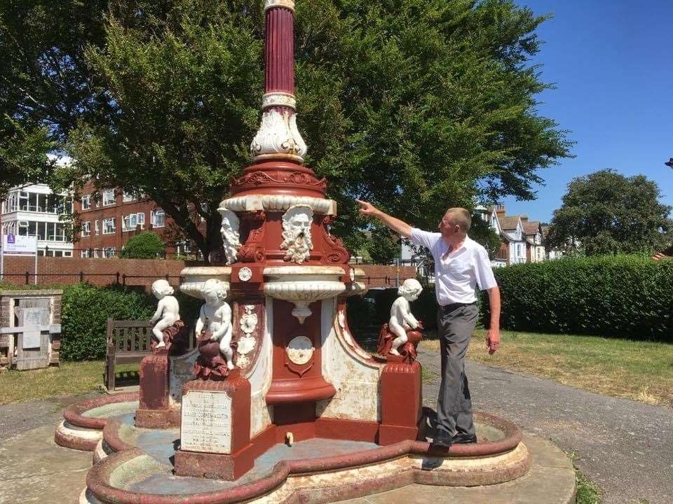 Bob Mouland was working on the Sidney Cooper Weston Fountain to help protect it from further decline. Picture: Cllr Mary Lawes