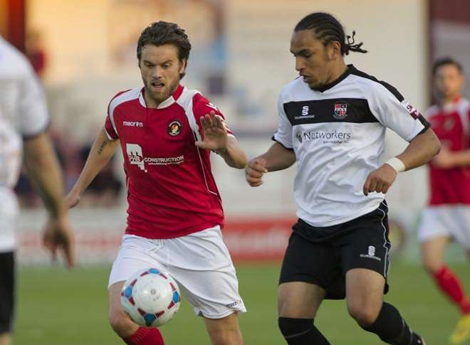 Brendan Kiernan (right) playing against Ebbsfleet for Bromley Picture: Andy Payton