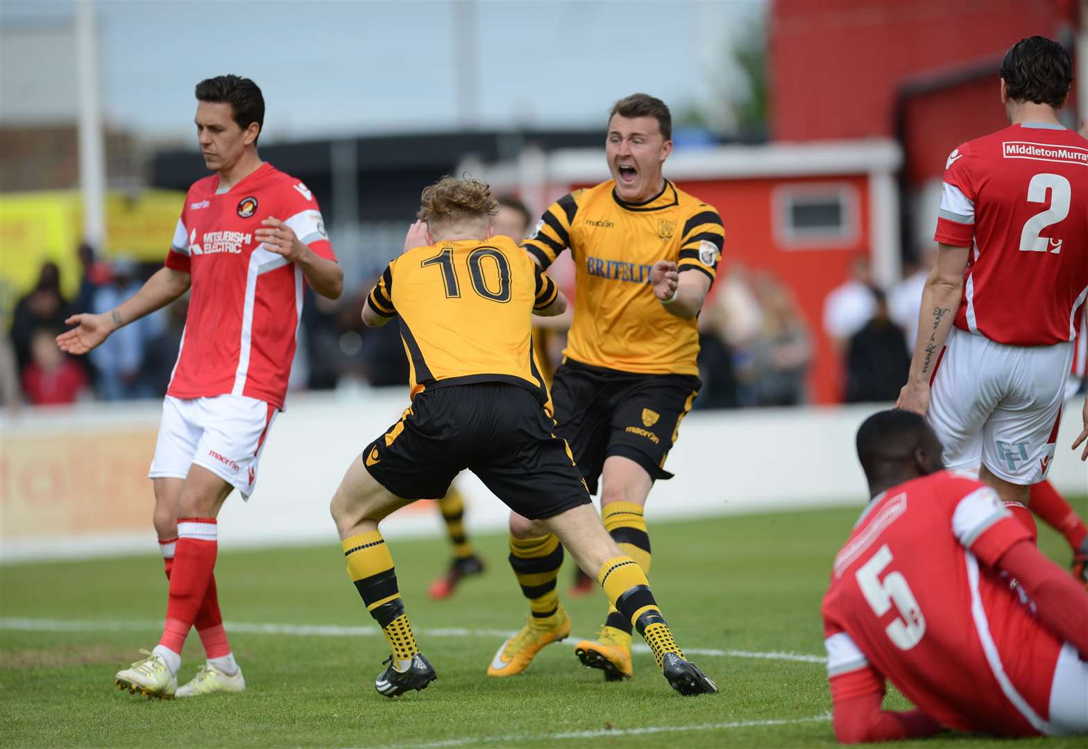 Bobby-Joe Taylor (No.10) celebrates his play-off final wonder goal for Maidstone at Ebbsfleet in 2016 Picture: Gary Browne