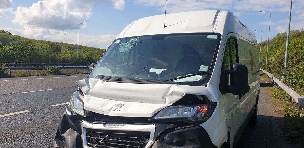 A damaged van on the M2 following a crash. Picture: Kent Police RPU (10087813)