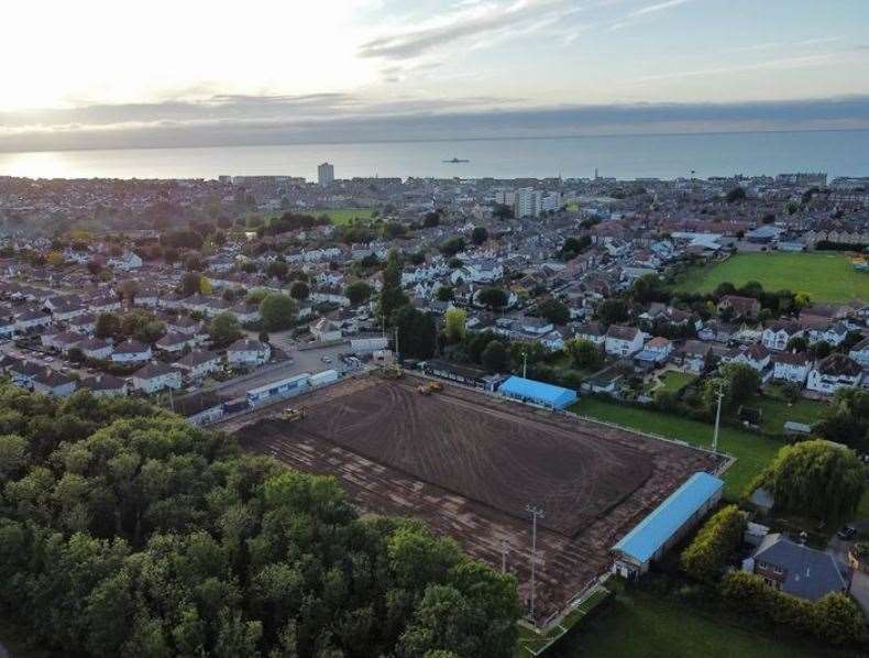 A drone image taken of Herne Bay FC's ground during the first stage of the project. Picture: Herne Bay FC/Instagram