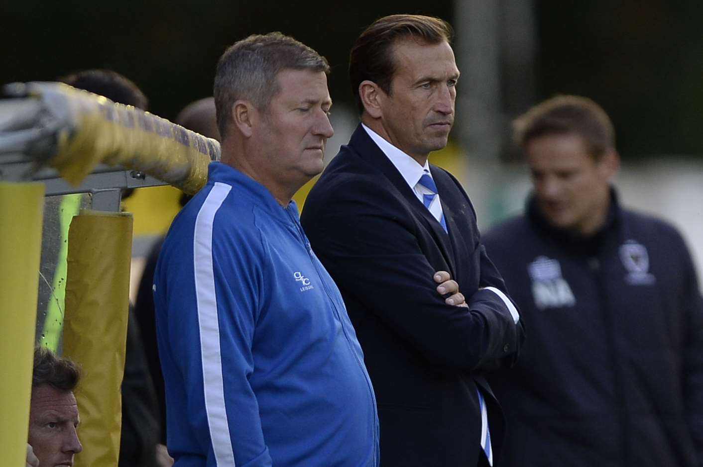 Boss Justin Edinburgh and assistant David Kerslake watch on as Gills slip up at AFC Wimbledon Picture: Ady Kerry