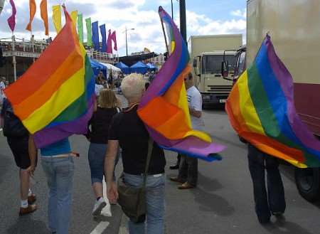 People flying the rainbow flag at last year's Thanet Gay Pride Day. Picture: PHIL HOUGHTON