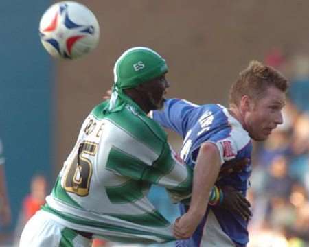 TUSSLE: Sodje, then with Yeovil, getting to grips with former Gills player Neil Harris in 1995. Picture: GRANT FALVEY