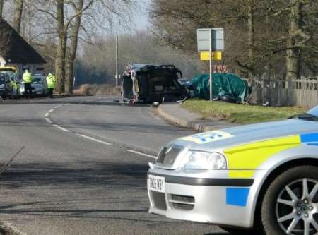 The scene of the horrific crash on the A20. Picture: Max Hess