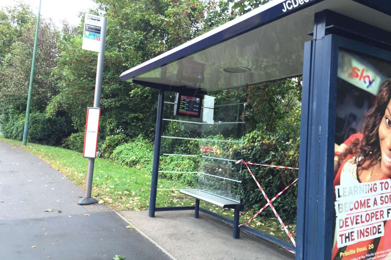 Red tape has been put across the bus stop on the Maidstone-bound side of Royal's Engineer Road.