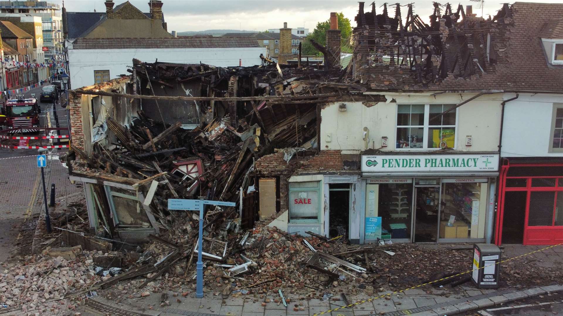The damage to the pub and neighbouring pharmacy on Friday