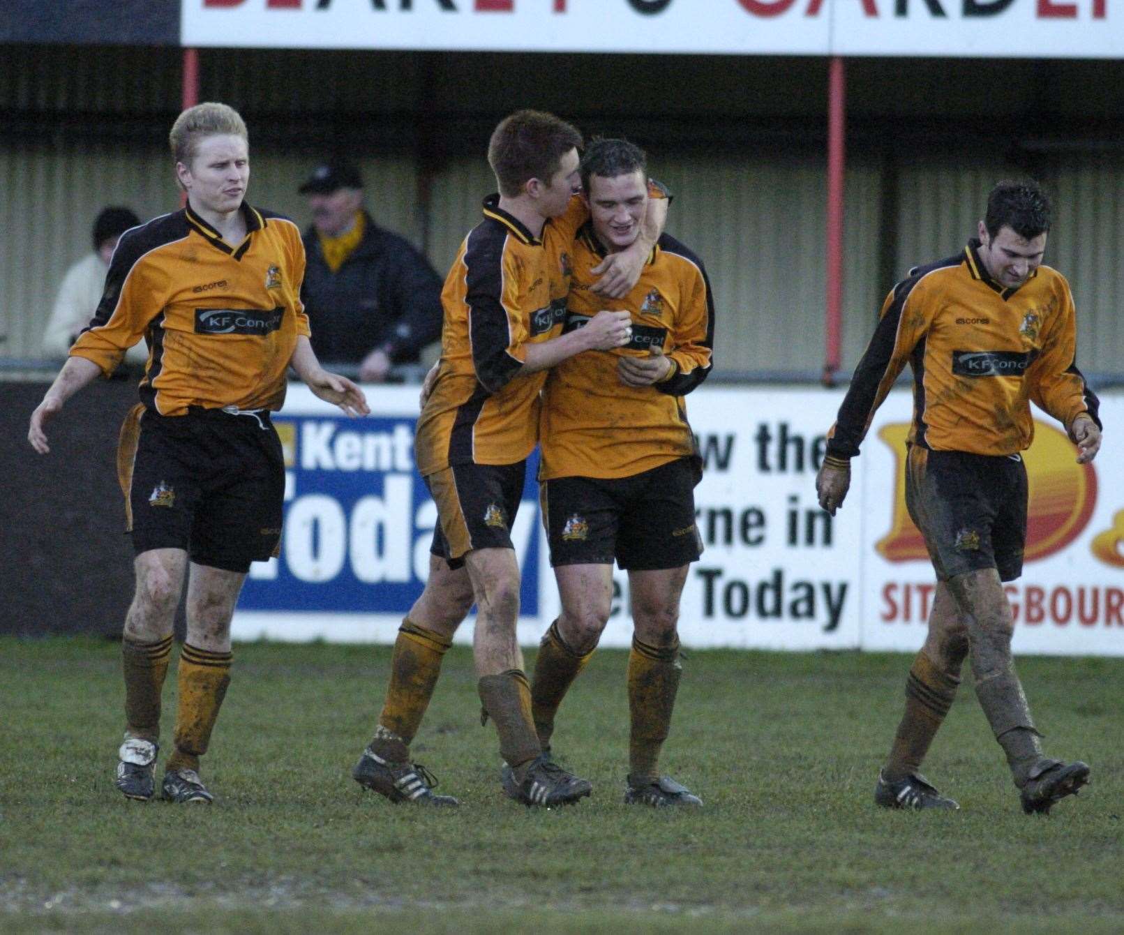 Danny Kedwell is congratulated by Elliot Bradbrook after scoring for Maidstone against Beckenham Picture: Andy Payton