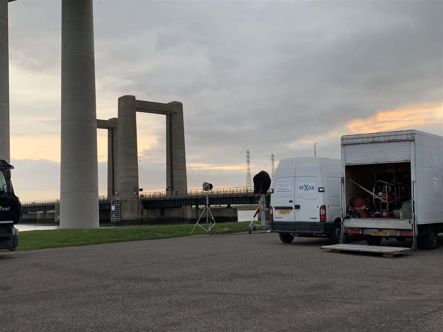 Filming of the ITV drama Too Close on the Kingsferry Bridge, Sheppey. Photo: Phil Drew