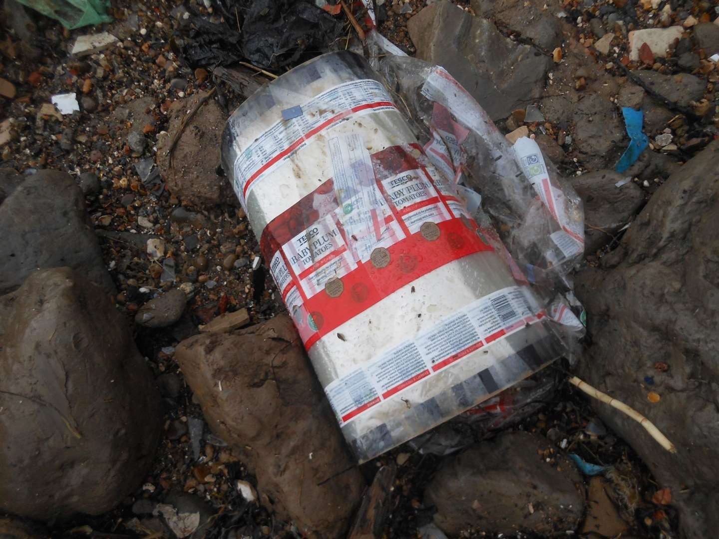 The Tesco tomato wrappers washed up in Eastchurch. Picture: Daniel Hogburn