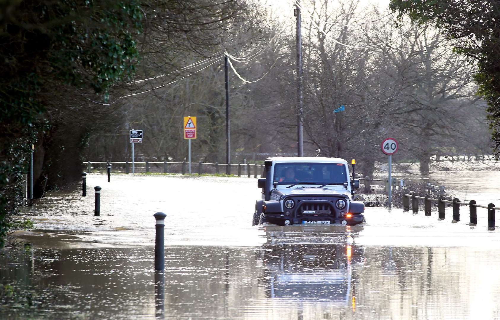 The main road into Yalding was under water after flooding in March 2020 Picture: Phil Lee