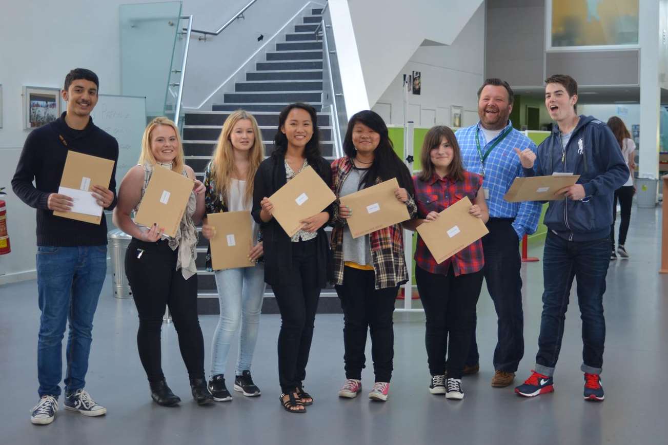 Pupils collect their GCSE results at New Line Learning Academy in Loose
