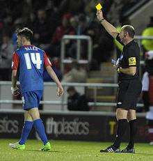 Charlie Allen is given a yellow card against Rotherham
