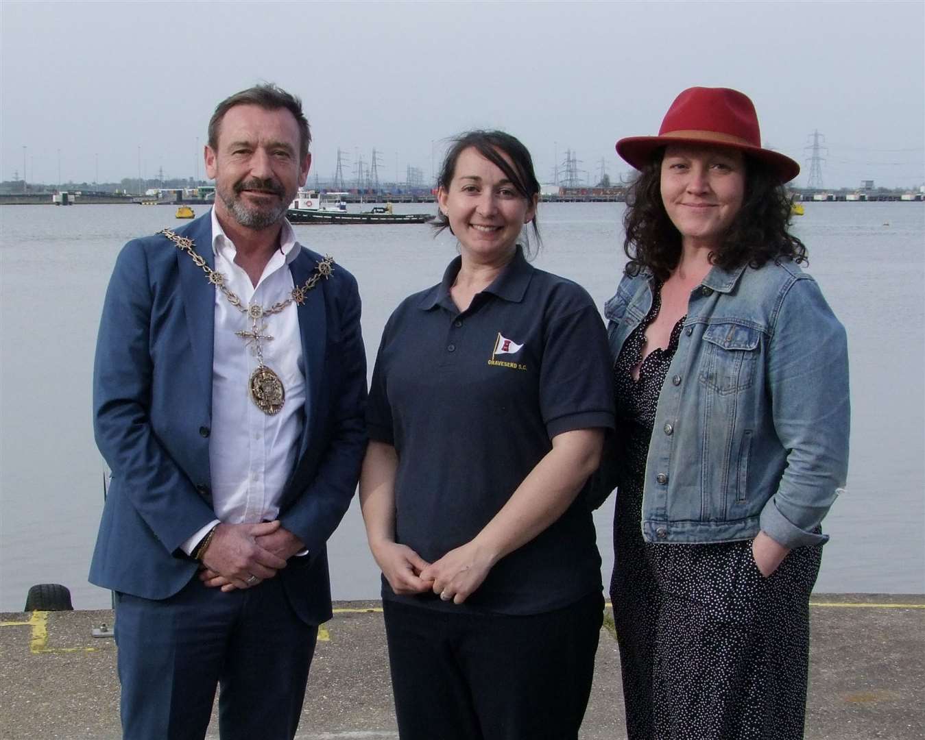 The mayor and mayoress of Gravesham, pictured with commodore Harriet Davies-Mullen, at Gravesend Sailing Club's sail-past.