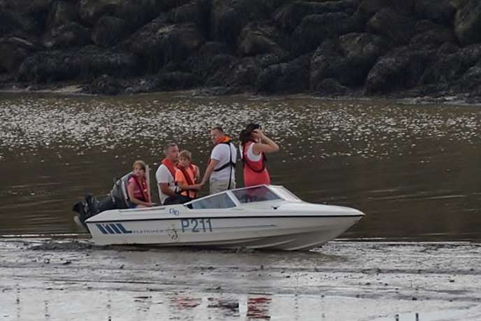 Group stuck in the mud on speedboat. Pic: Michael McLaughlin