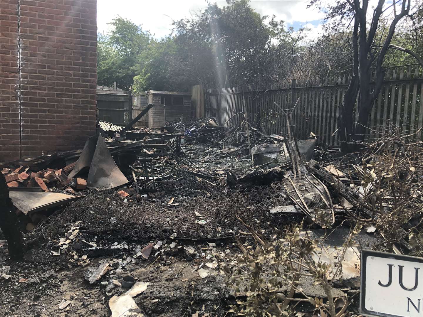 The aftermath of the fire in the back garden