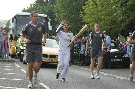 Anna Skora pictured before the Olympic torch was grabbed from her in Gravesend. Picture: Martin Apps