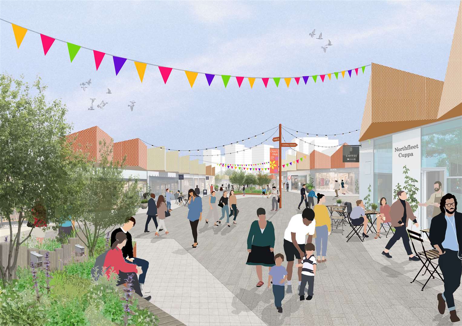 Plans feature a new retail village features a new retail village consisting of 225,000 sq ft of shops, restaurants, bars and cafes. Photo: Northfleet Harbourside