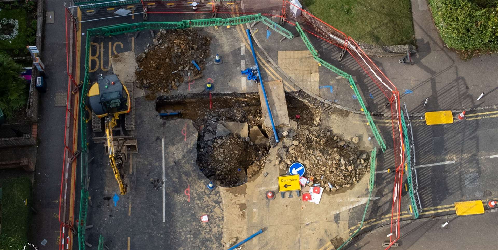 Tonbridge Road will be closed until November 5 while a sinkhole is filled in. Picture: Hawkeye Aerial Media