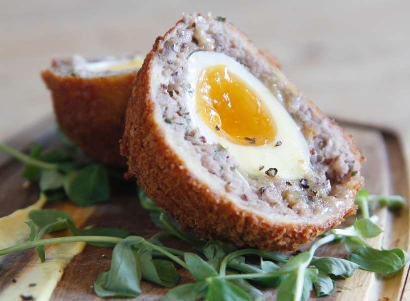 Homemade scotch eggs at The Kings Head in Wye