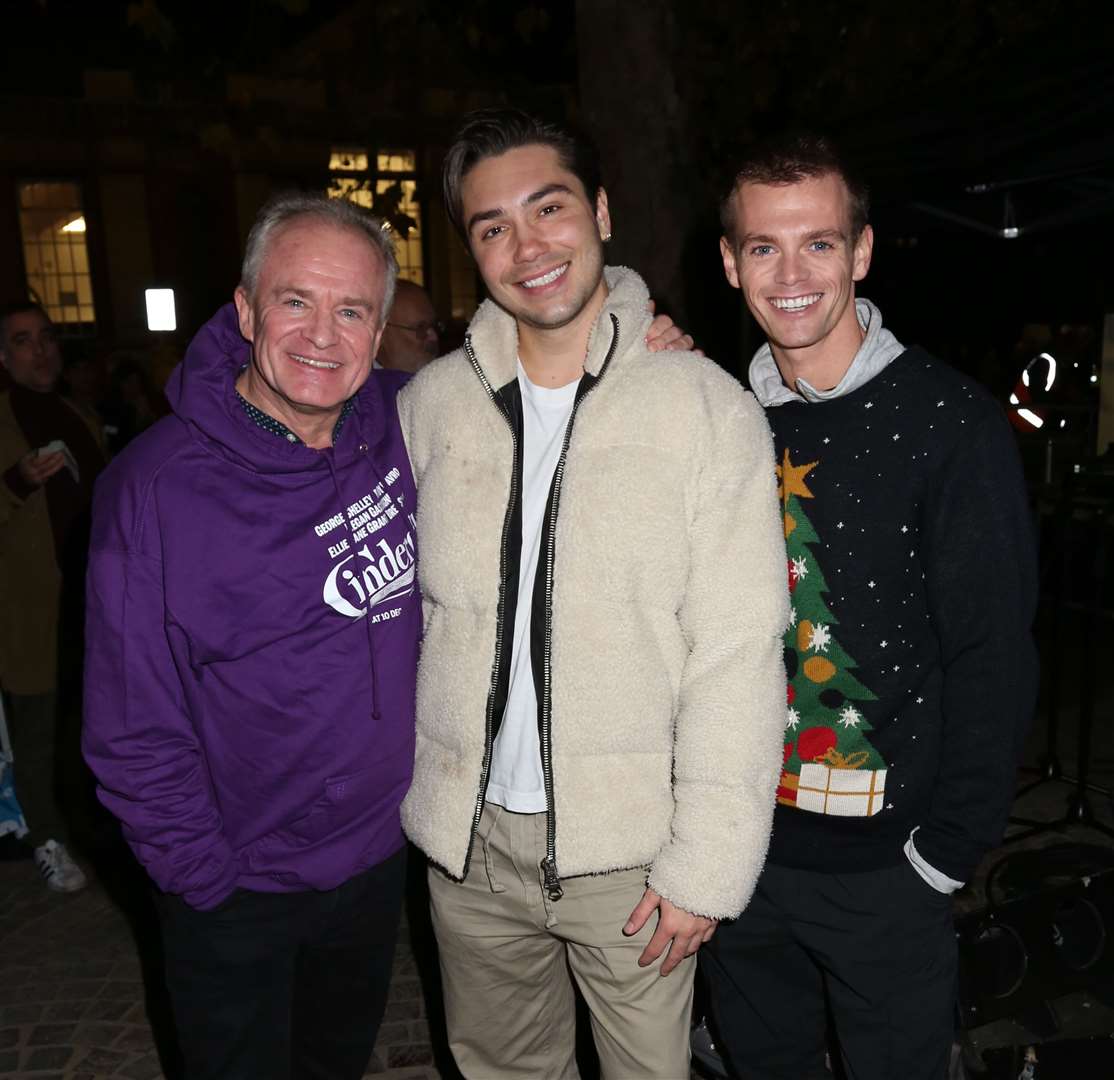 Comedian Bobby Davro, Union J singer George Shelley and actor Regan Gascoigne – who won Dancing On Ice - at the Big Christmas Switch On. Picture: Dartford Borough Council