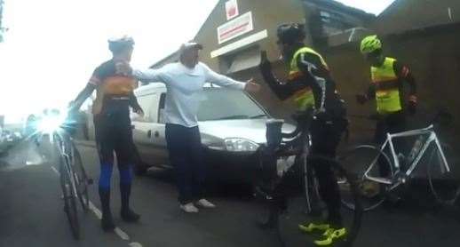 The cyclists then had an animated argument with the drive. Picture: Barry Doggett