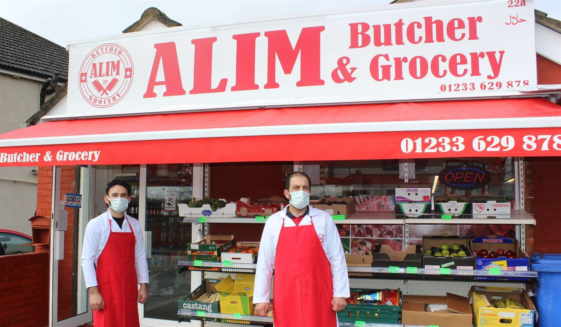 Ibrahim Awad, right, with his business partner Kalim Dogan in 2021; the site was then called Alim Butcher and Grocery. Picture: Ashford Borough Council