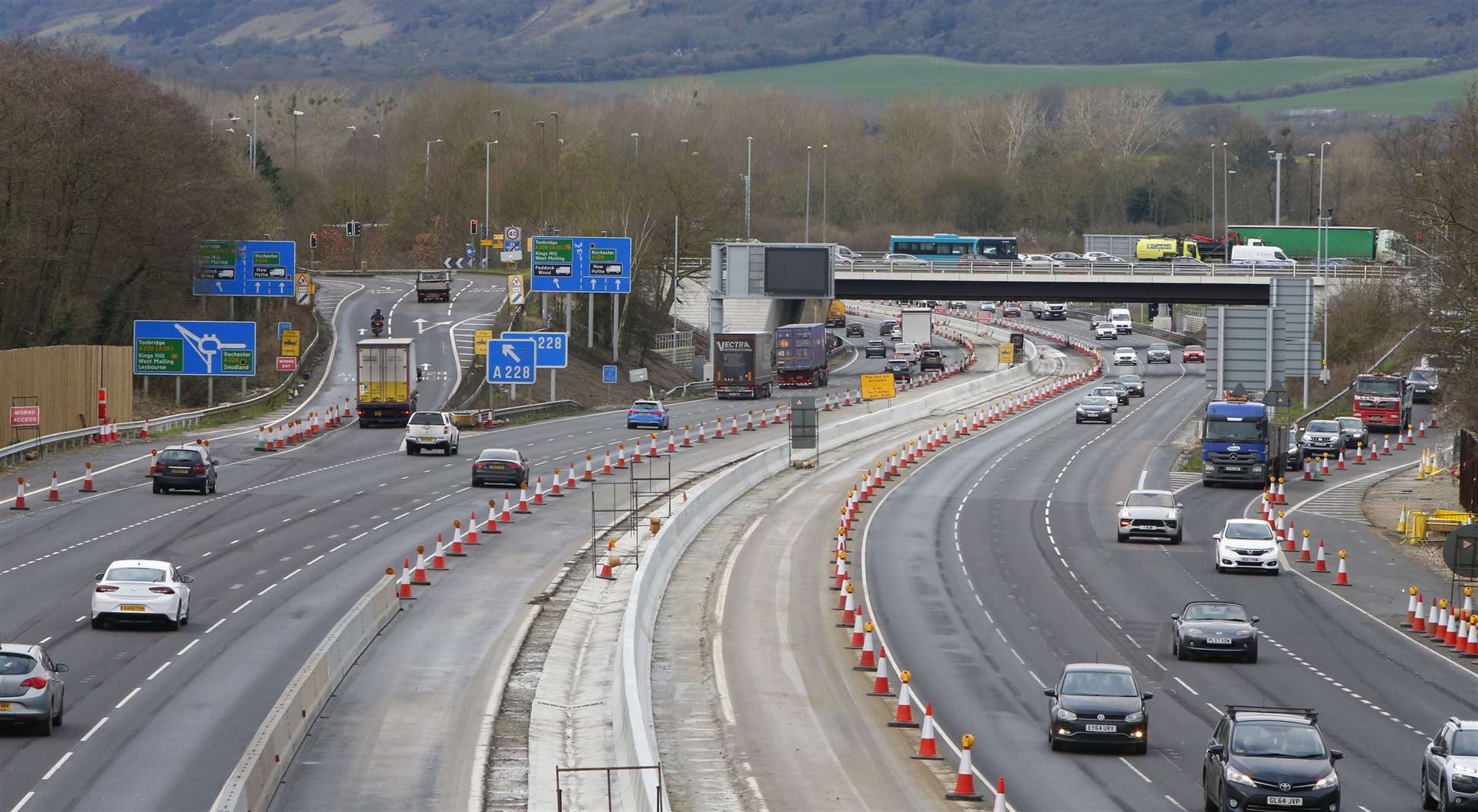 Smart Motorway upgrades on M20 between Junction 5 & 4. Lunsford Road, Aylesford.Picture: Andy Jones.