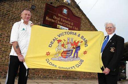 Deal Vics' Fred Wilson (right) and club merchandiser Graham McNamara with the Deal crest which the club usesDeal Vics' Fred Wilson (right) and club merchandiser Graham McNamara with the Deal crest which the club uses