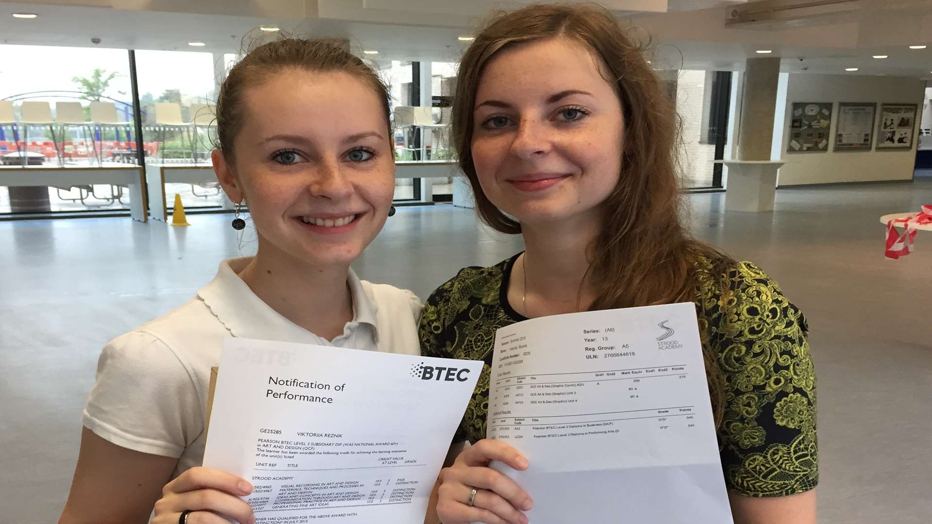 Twins Victoriia Reznik and Valeriia Reznik find out their A Level results at Strood Academy