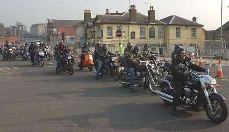 Fellow bikers pay their respects at the funeral. Picture: DAVE DOWNEY