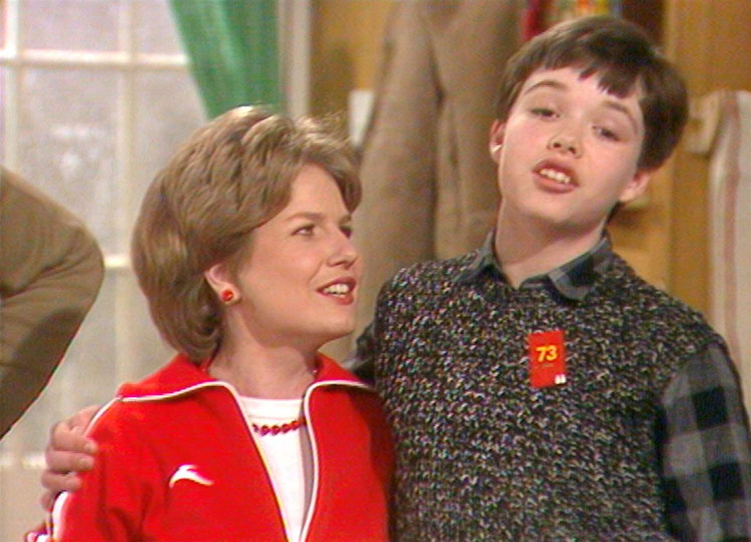 A young Sandi Toksvig, and an even younger Nic Ayling, introduce the Sandwich Quiz on Saturday morning children's show Number 73, made by TVS at Vinters Park studios, Maidstone.