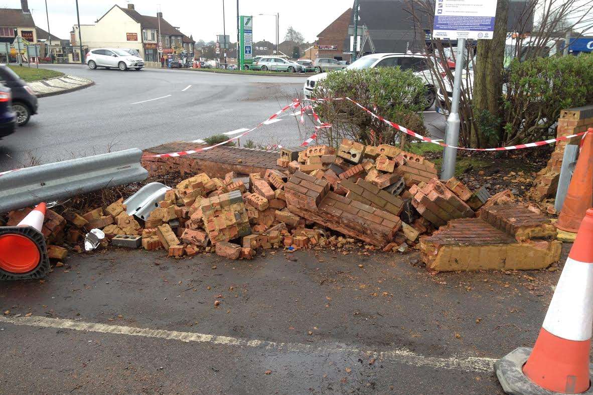 A man has been arrested after crashing into this wall.