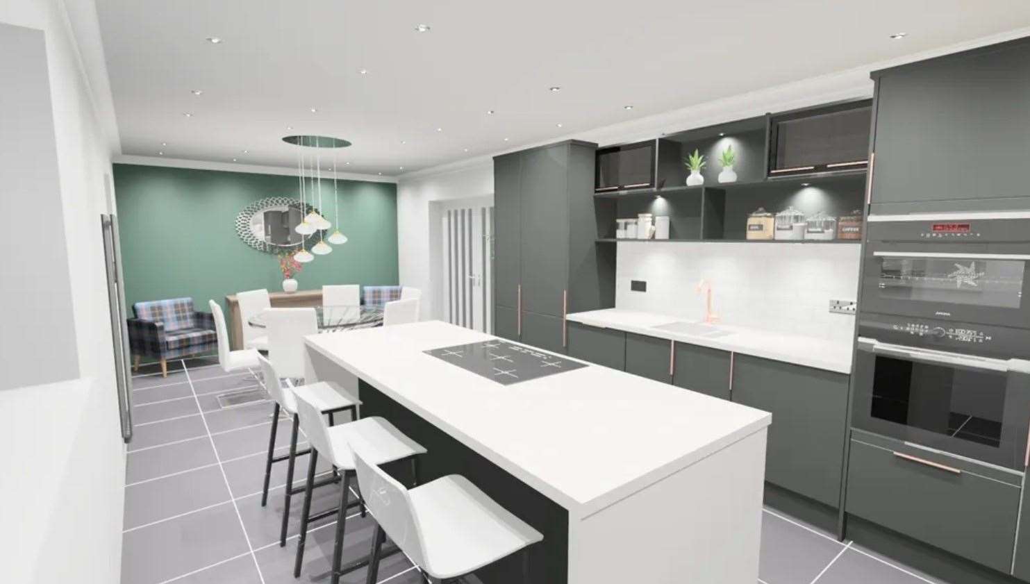 CGI of kitchen in five-bed detached house in High House Lane, Hadlow, Tonbridge: £1m (£476 per sq ft). Picture: Zoopla