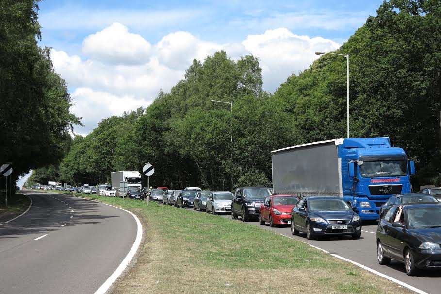 The build up of traffic on the A20, between Orchard Heights and the Hare and Hounds pub