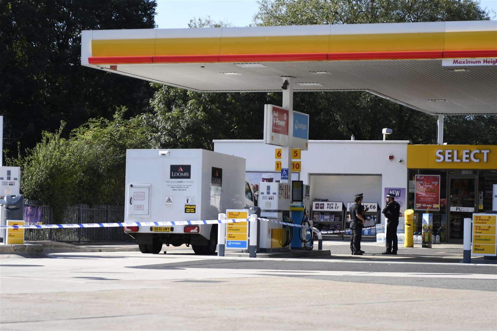 The scene after the raid at the Shell petrol garage in Malling Road, Snodland. Picture: Barry Goodwin