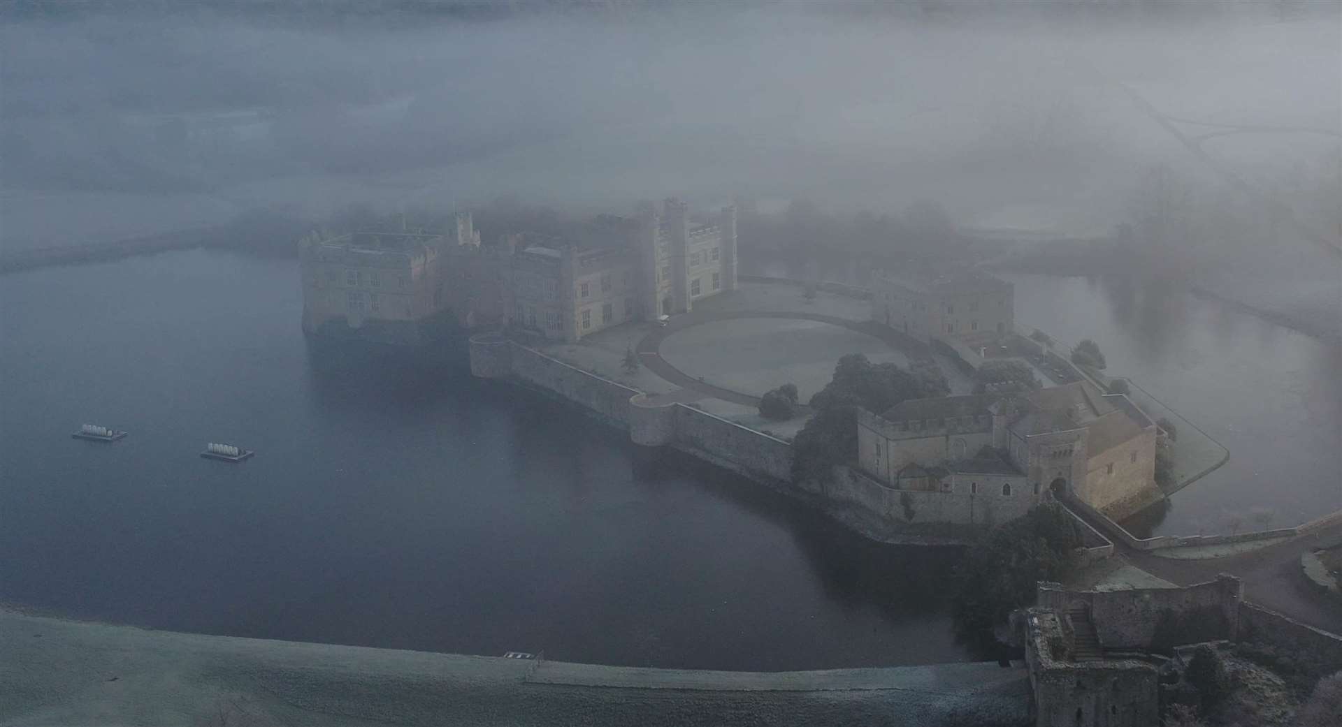 On one of the coldest days so far this year, Leeds Castle in Broomfield near Maidstone was shrouded in fog. Photo: UKNIP