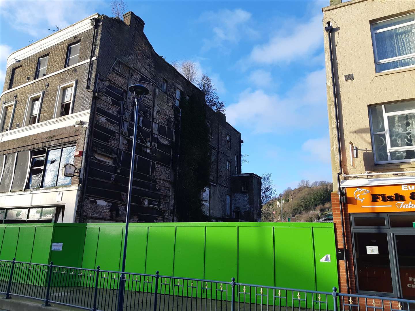 The gap between buildngs at the Crypt restaurant site today. The land has never been used since